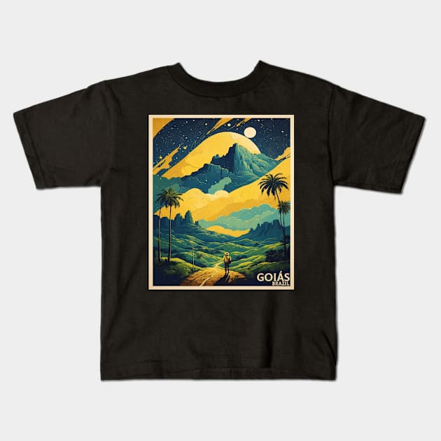 Goias Brazil Starry Night Vintage Tourism Travel Poster Kids T-Shirt by TravelersGems